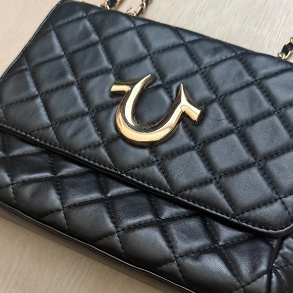 True Religion Black Quilted Shoulder Bag with Gold Accents - Picture 2 of 11